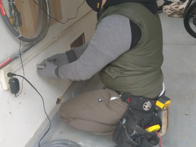 Electrician performing outlet wiring in a Port St. John garage